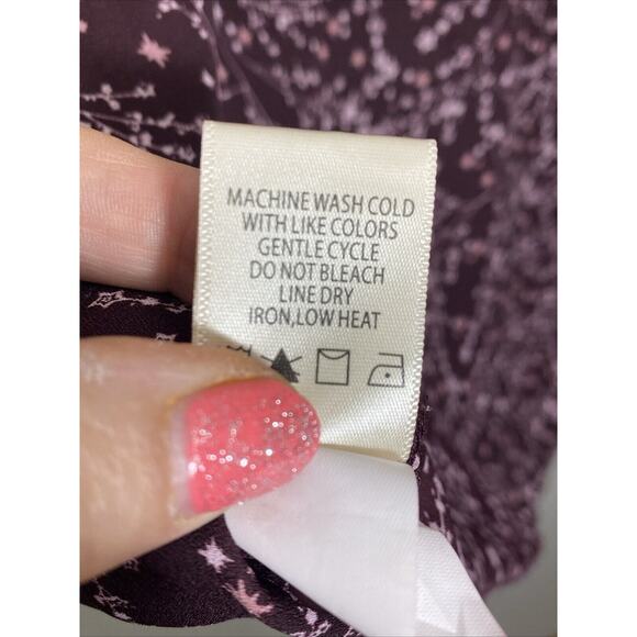 Max Studio Size Medium Ruffle Blouse Smocked Neck & Sleeves In Burgundy Boho - Picture 12 of 13